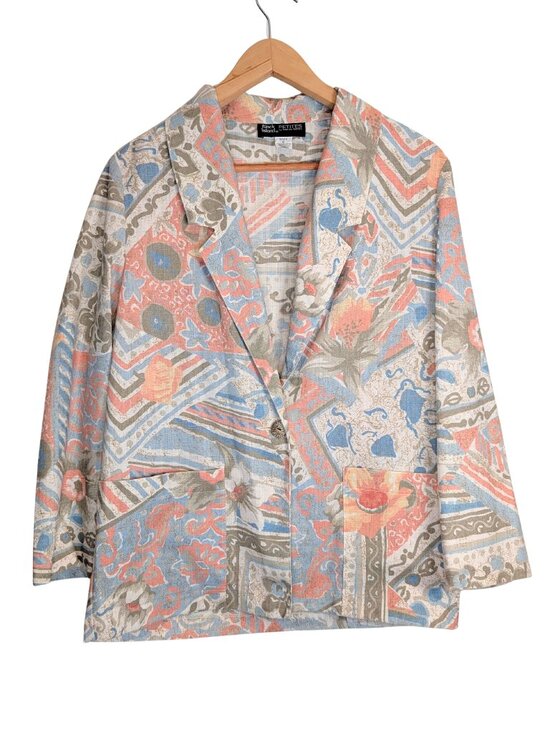 Block Island Petites Womens 8P Vintage 90s Blazer Jacket Padded Shoulder Linen B - Picture 1 of 9